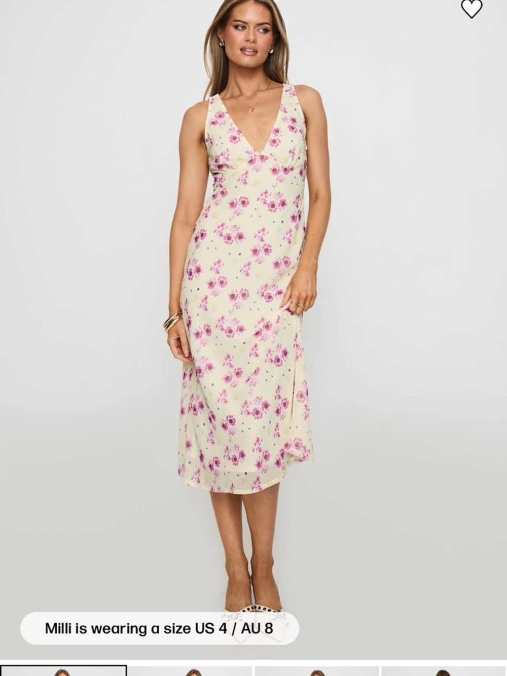 Princess Polly Cream Midi Dress with Pink Floral Print
